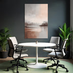 Abstract landscape painting soft gray peach brown water landscape