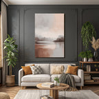 Abstract landscape painting soft gray peach brown water landscape