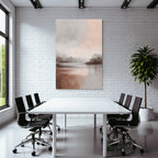 Abstract landscape painting soft gray peach brown water landscape