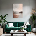 Abstract landscape painting soft gray peach brown water landscape