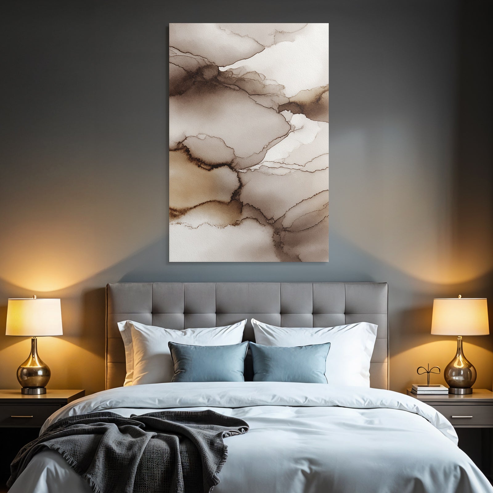Abstract Watercolor Design Brown and Cream Background