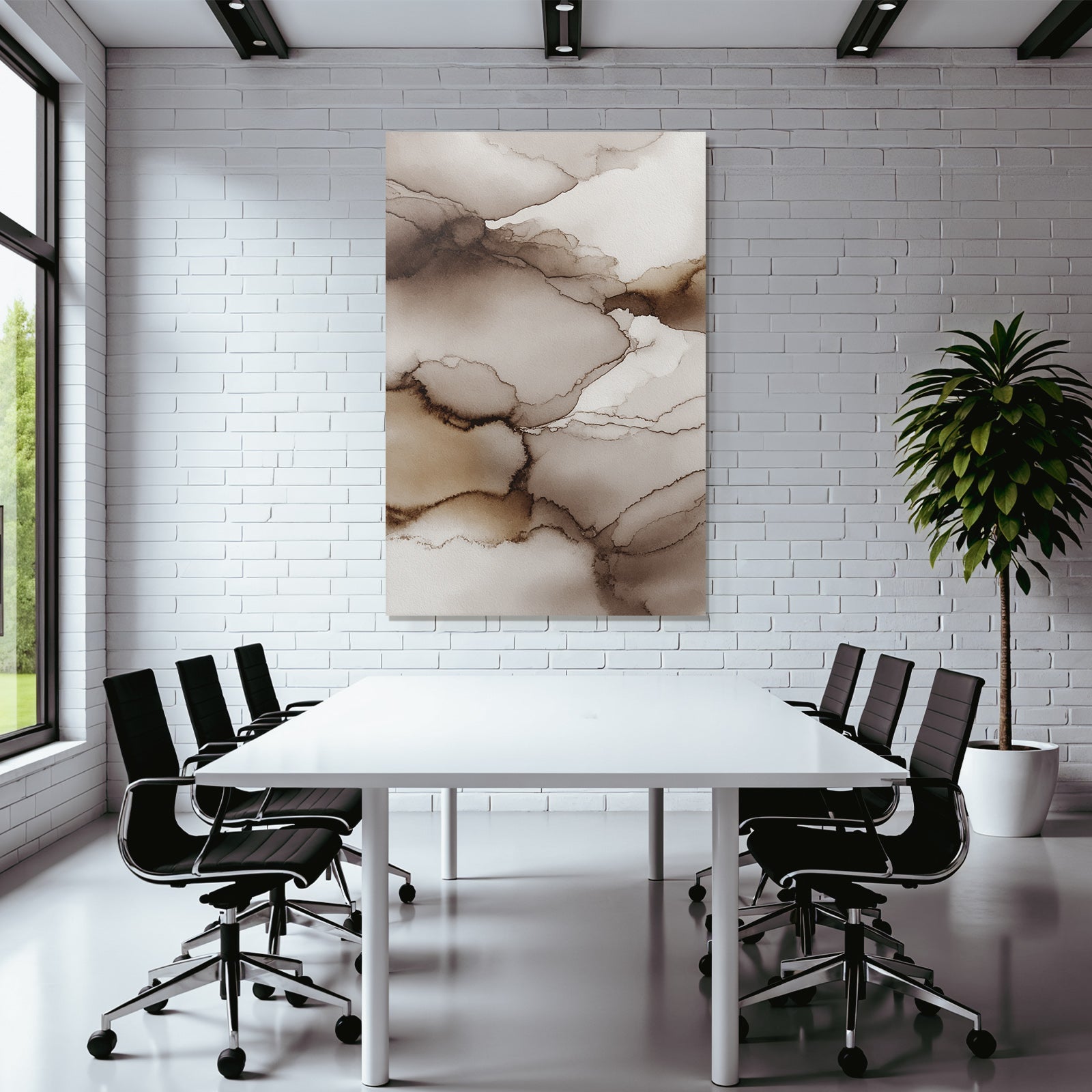 Abstract Watercolor Design Brown and Cream Background