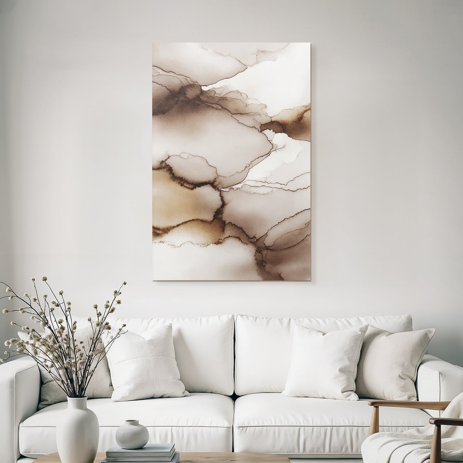 Abstract Watercolor Design Brown and Cream Background