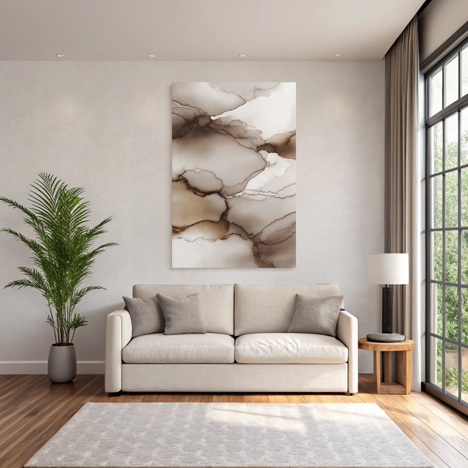 Abstract Watercolor Design Brown and Cream Background
