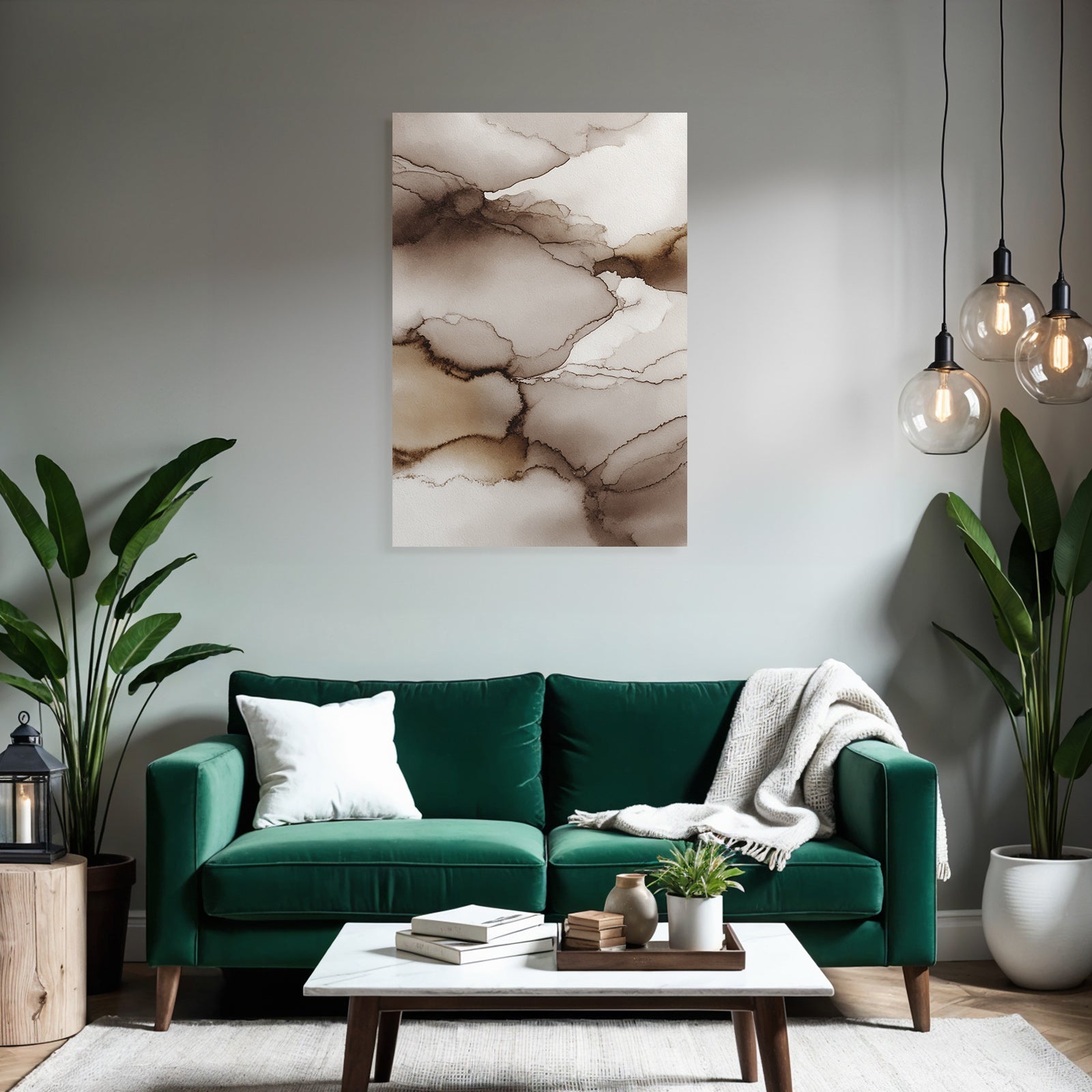 Abstract Watercolor Design Brown and Cream Background