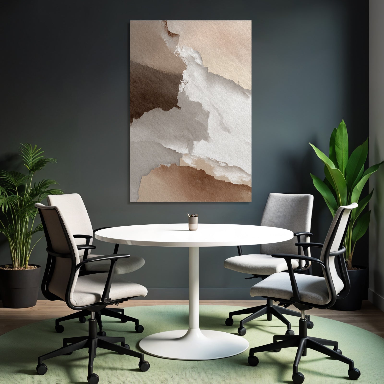 Abstract watercolor design in beige, brown, and white