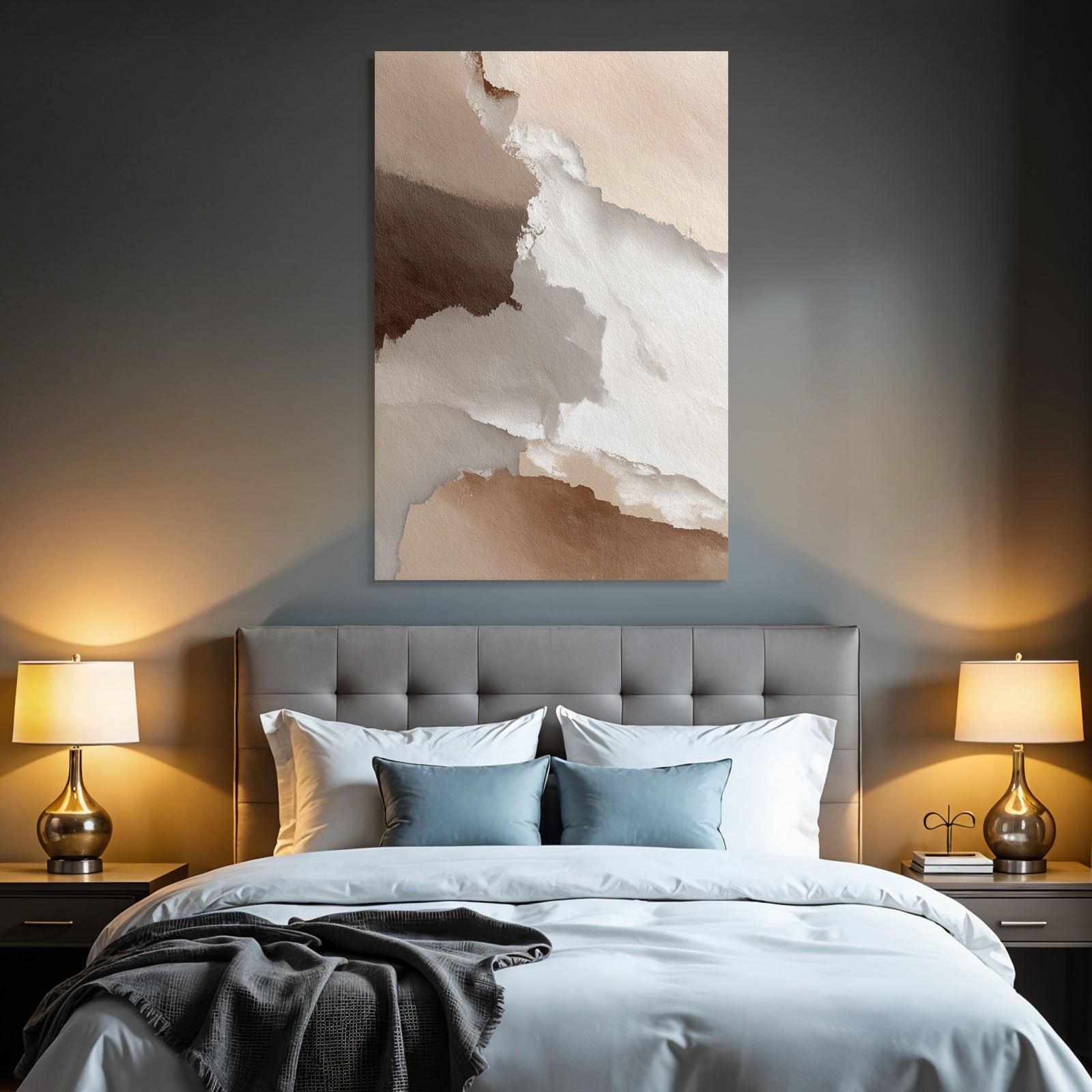 Abstract watercolor design in beige, brown, and white