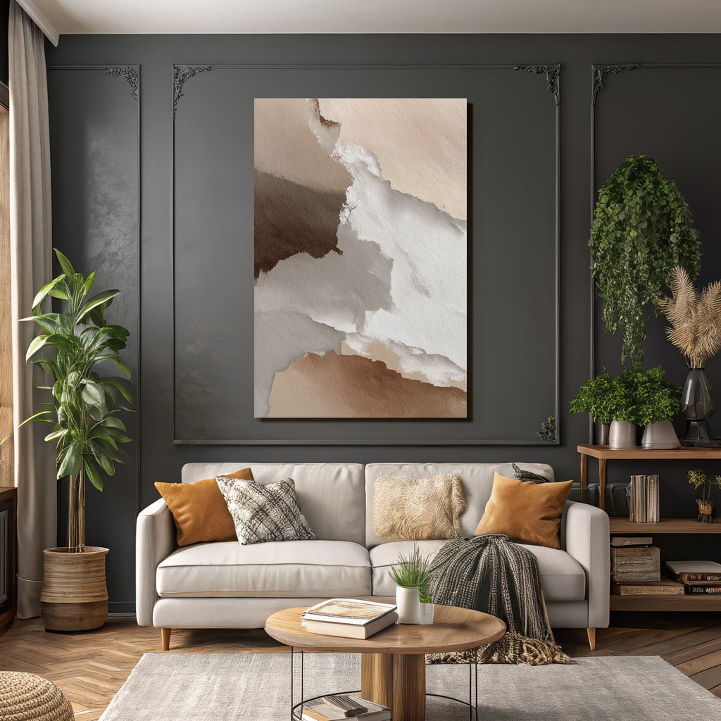 Abstract watercolor design in beige, brown, and white
