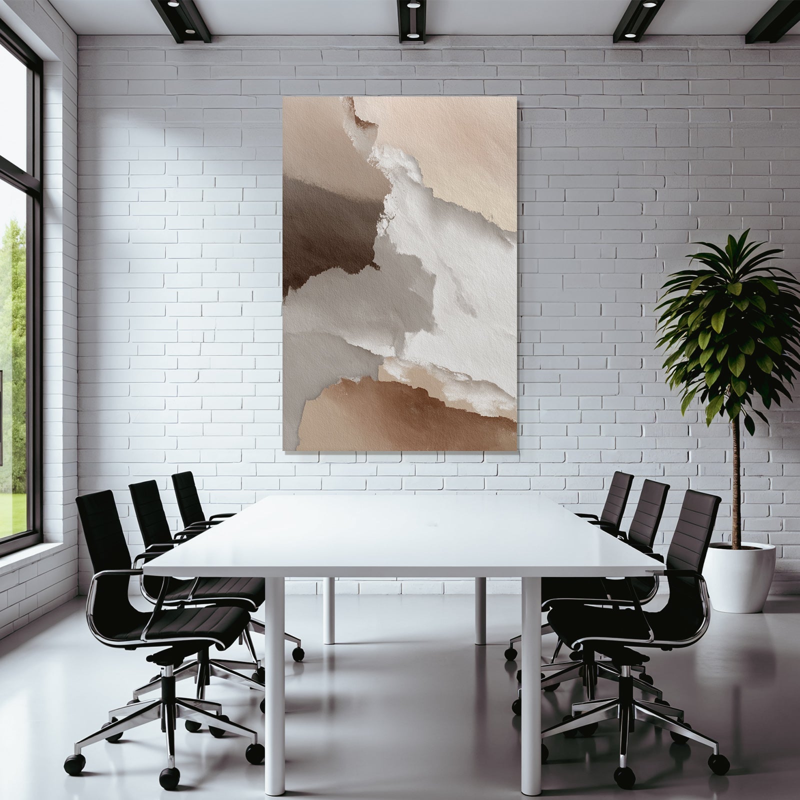 Abstract watercolor design in beige, brown, and white