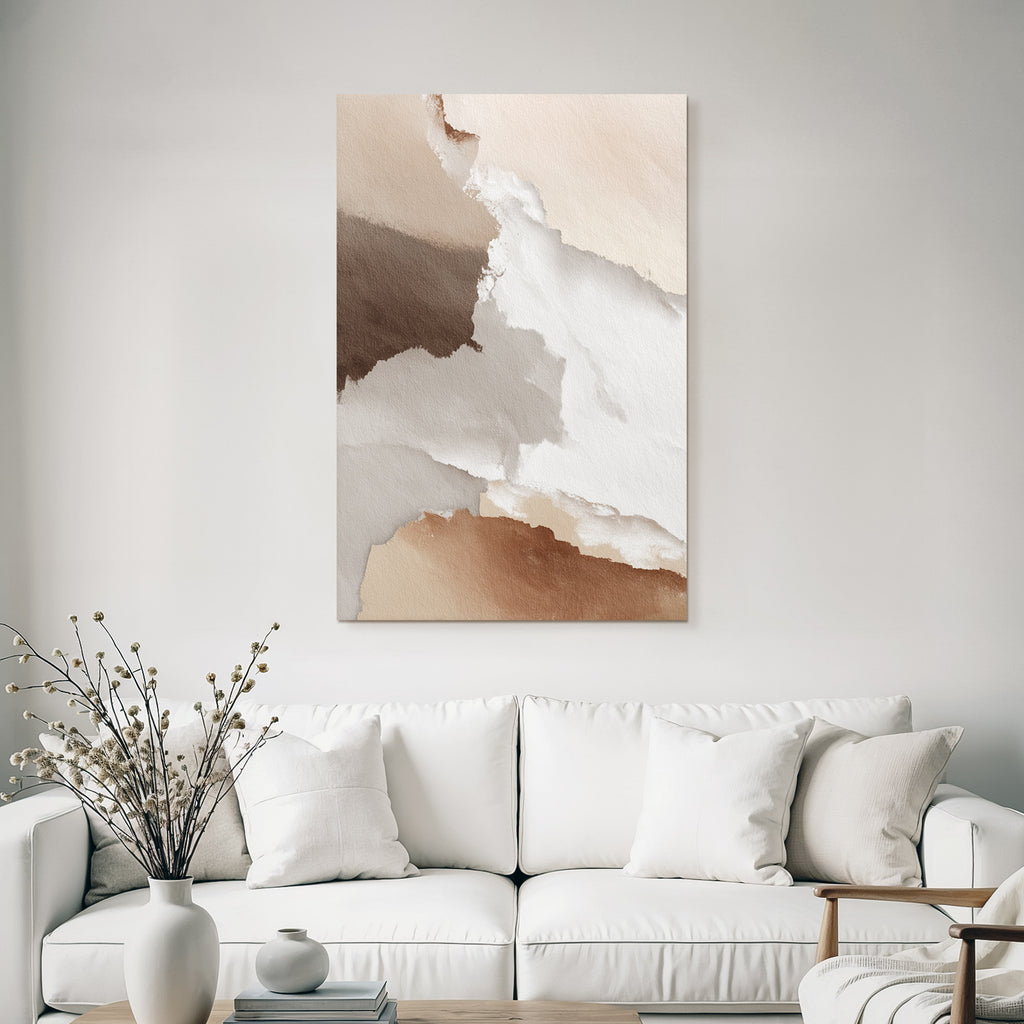 Abstract watercolor design in beige, brown, and white