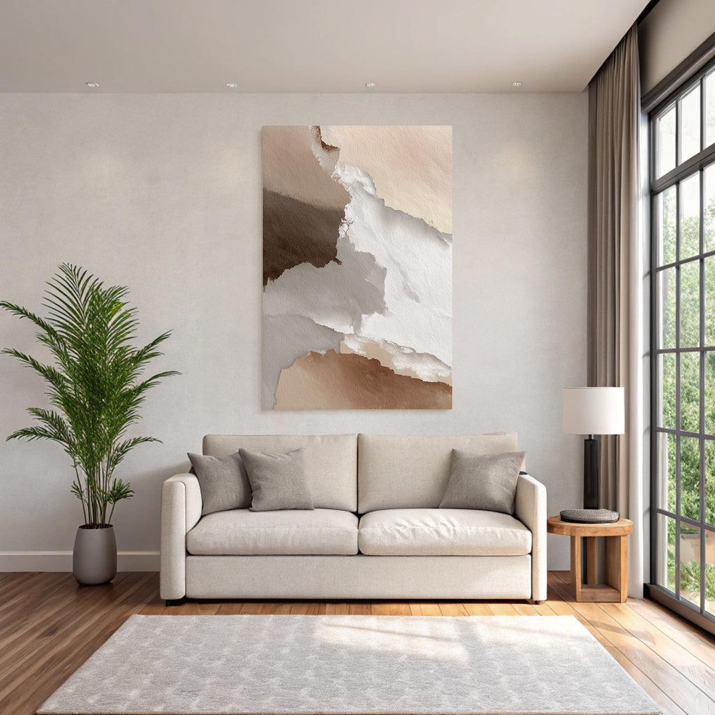 Abstract watercolor design in beige, brown, and white
