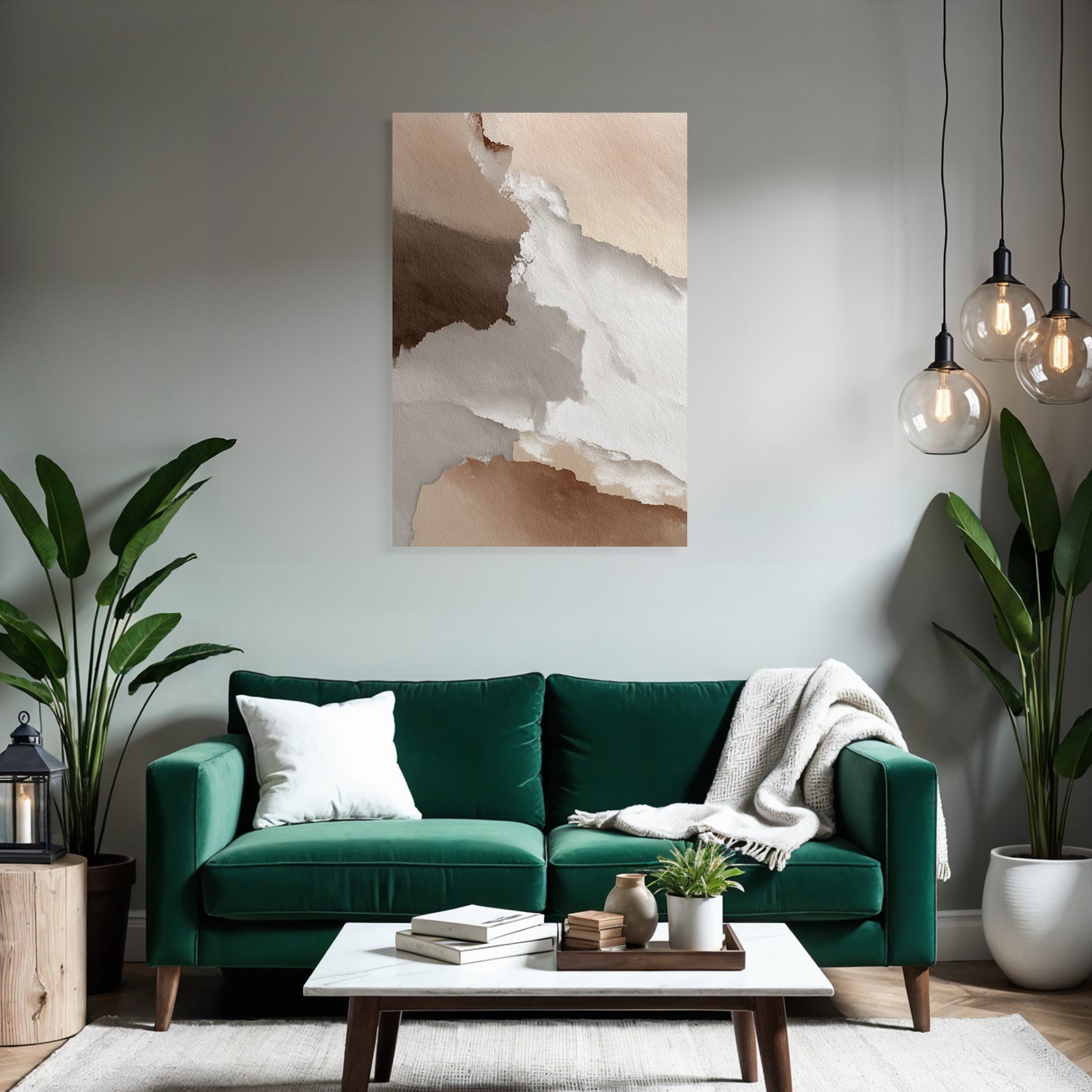 Abstract watercolor design in beige, brown, and white