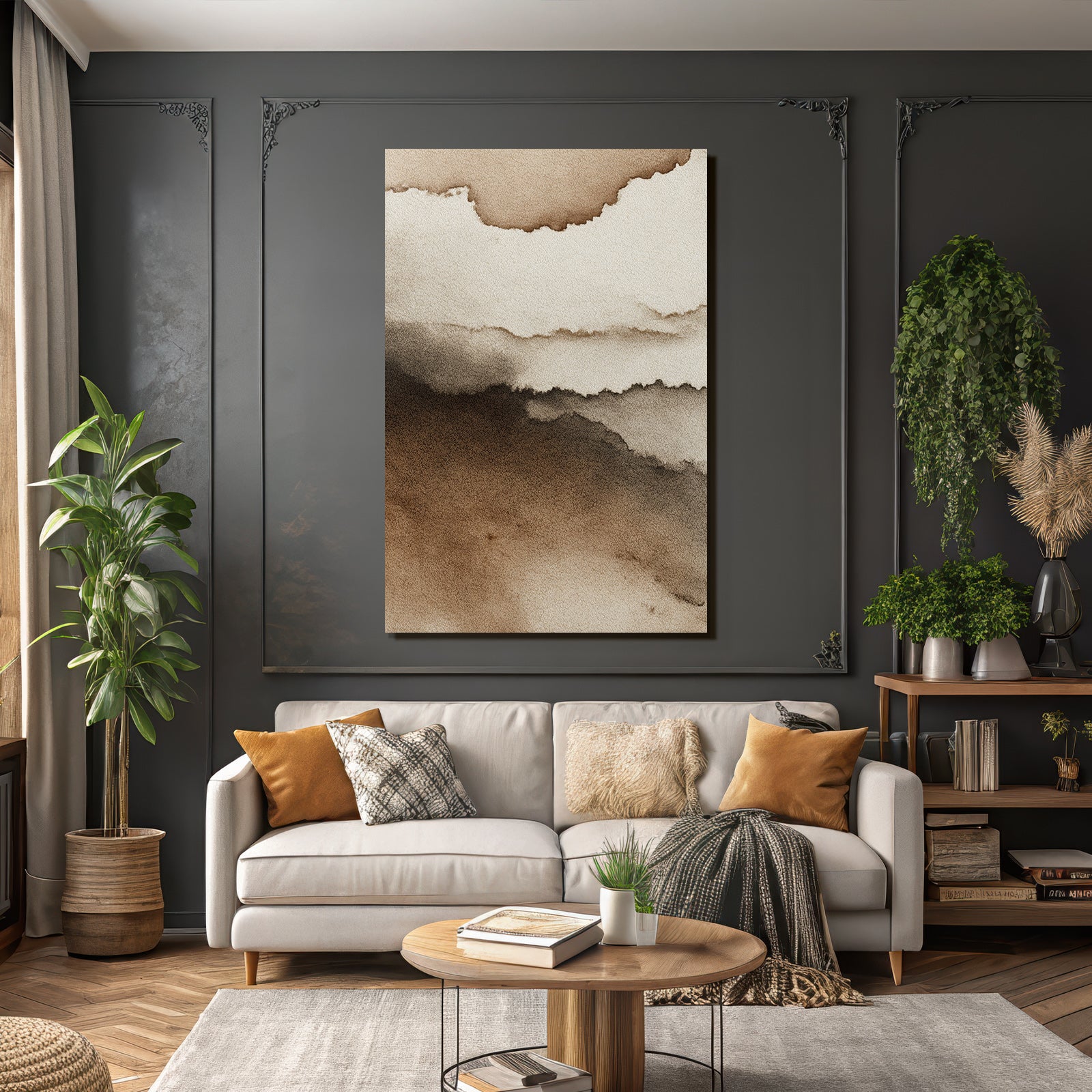 Abstract watercolor pattern in brown and cream
