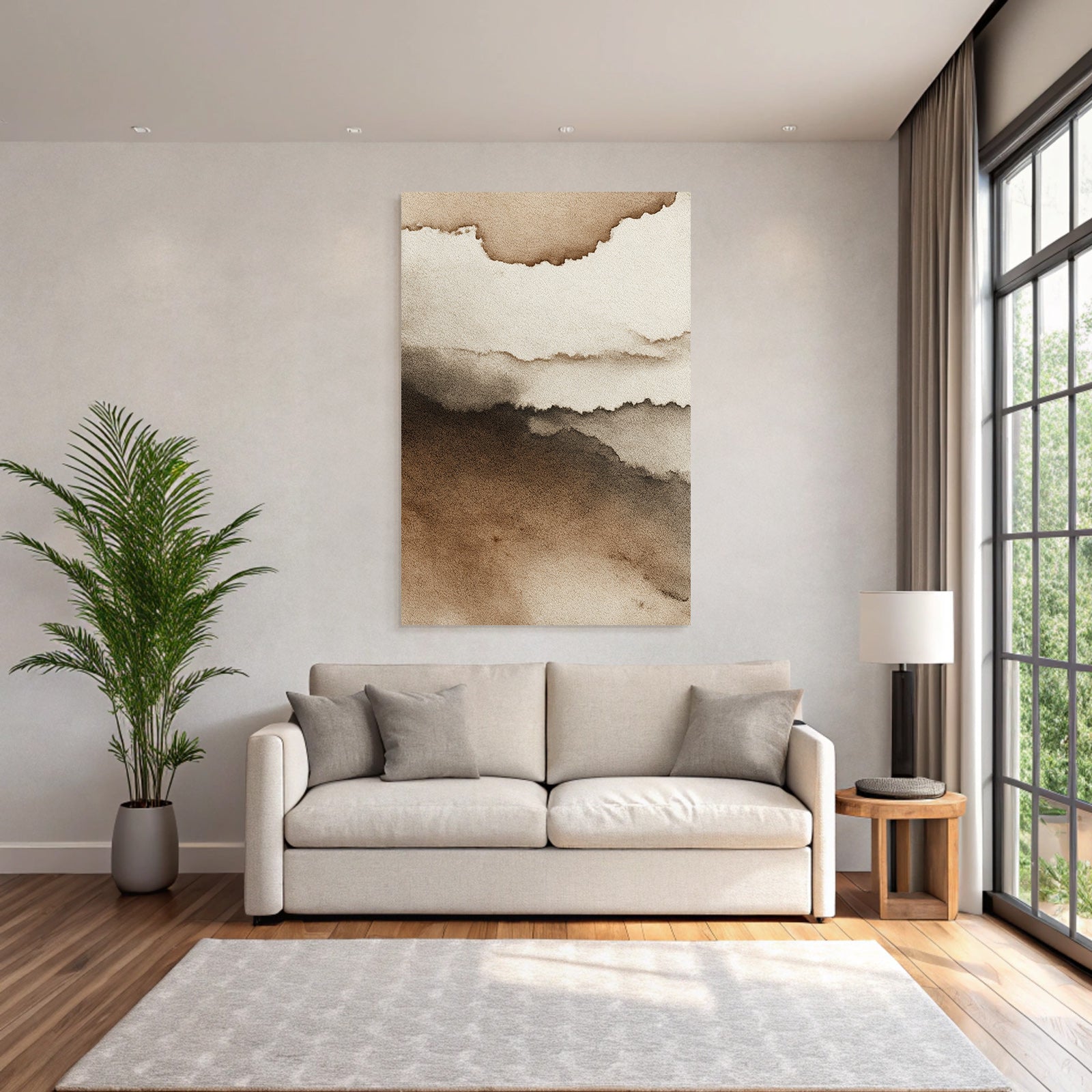 Abstract watercolor pattern in brown and cream