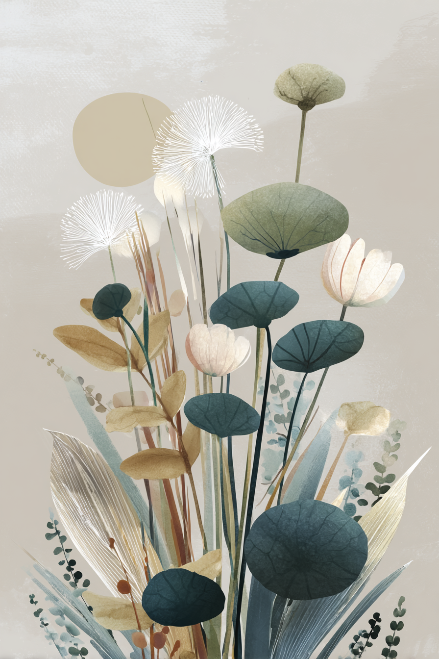 Artistic Representation Of Plants And Flowers Minimalist Style Soft Colors | Japandi | Einrichtungsstile