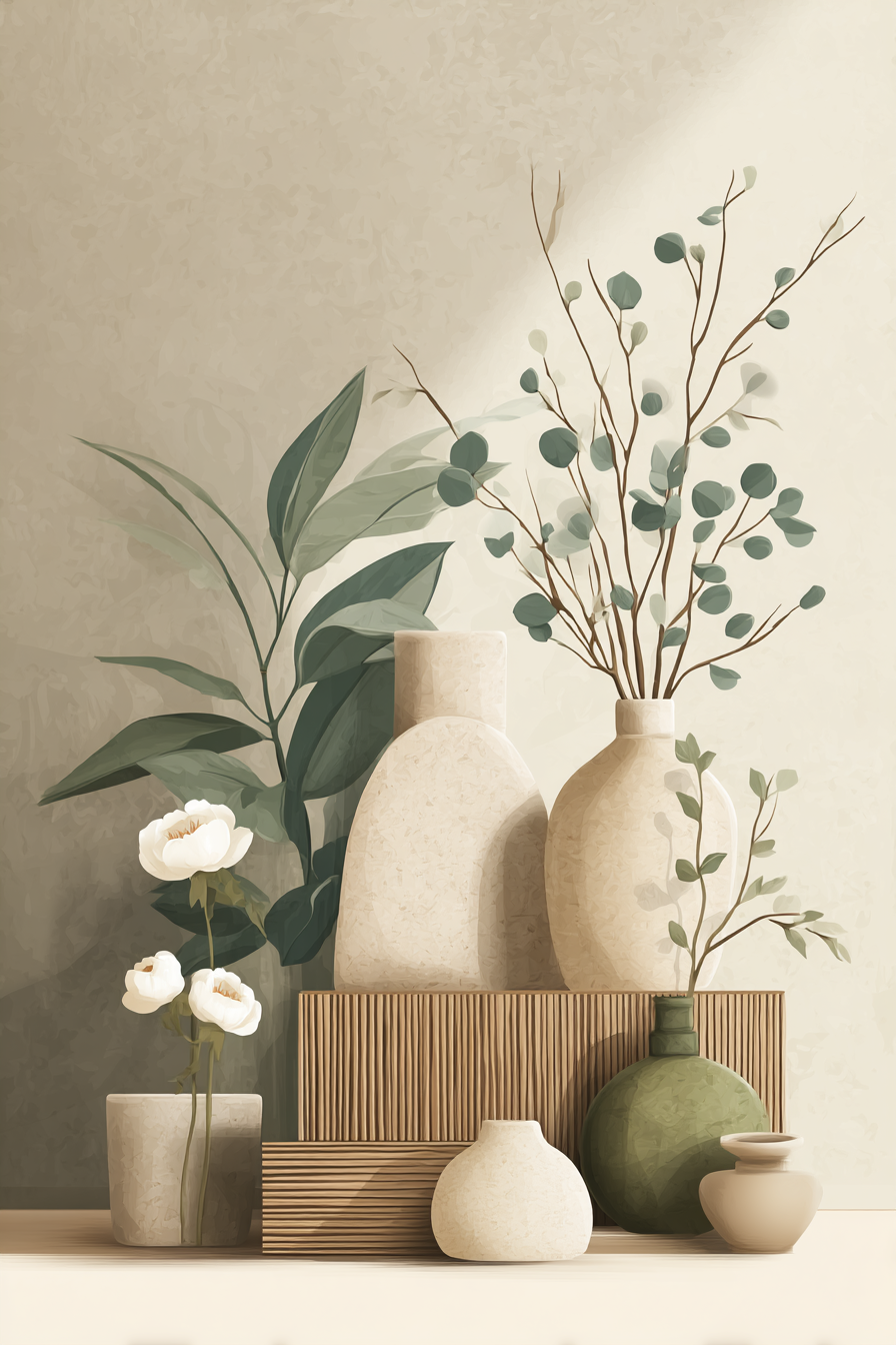 Artistic Vases Plants Flowers Minimalistic Arrangement Aspect Ratio | Japandi | Einrichtungsstile