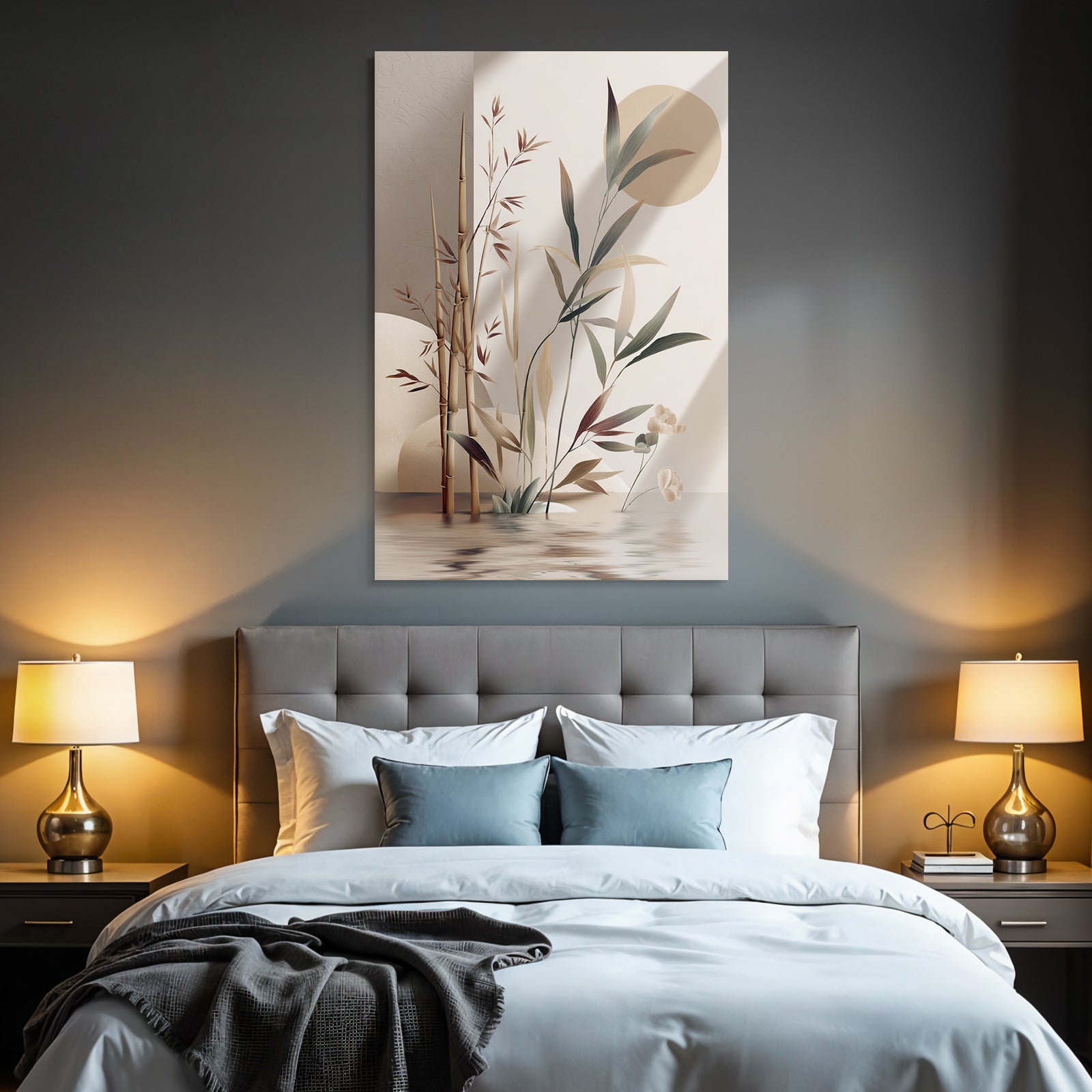 Bamboo Artistic Representation Serene Natural Setting Reflections In Water