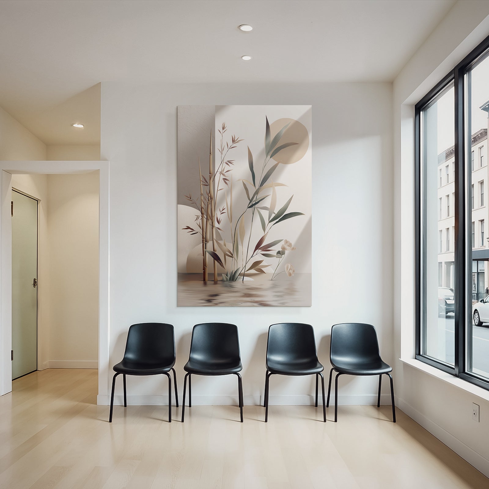 Bamboo Artistic Representation Serene Natural Setting Reflections In Water