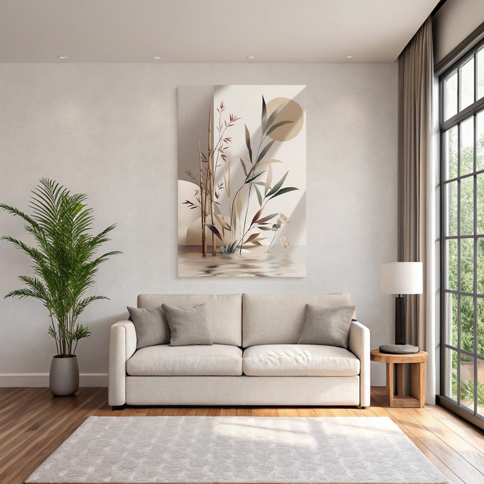 Bamboo Artistic Representation Serene Natural Setting Reflections In Water