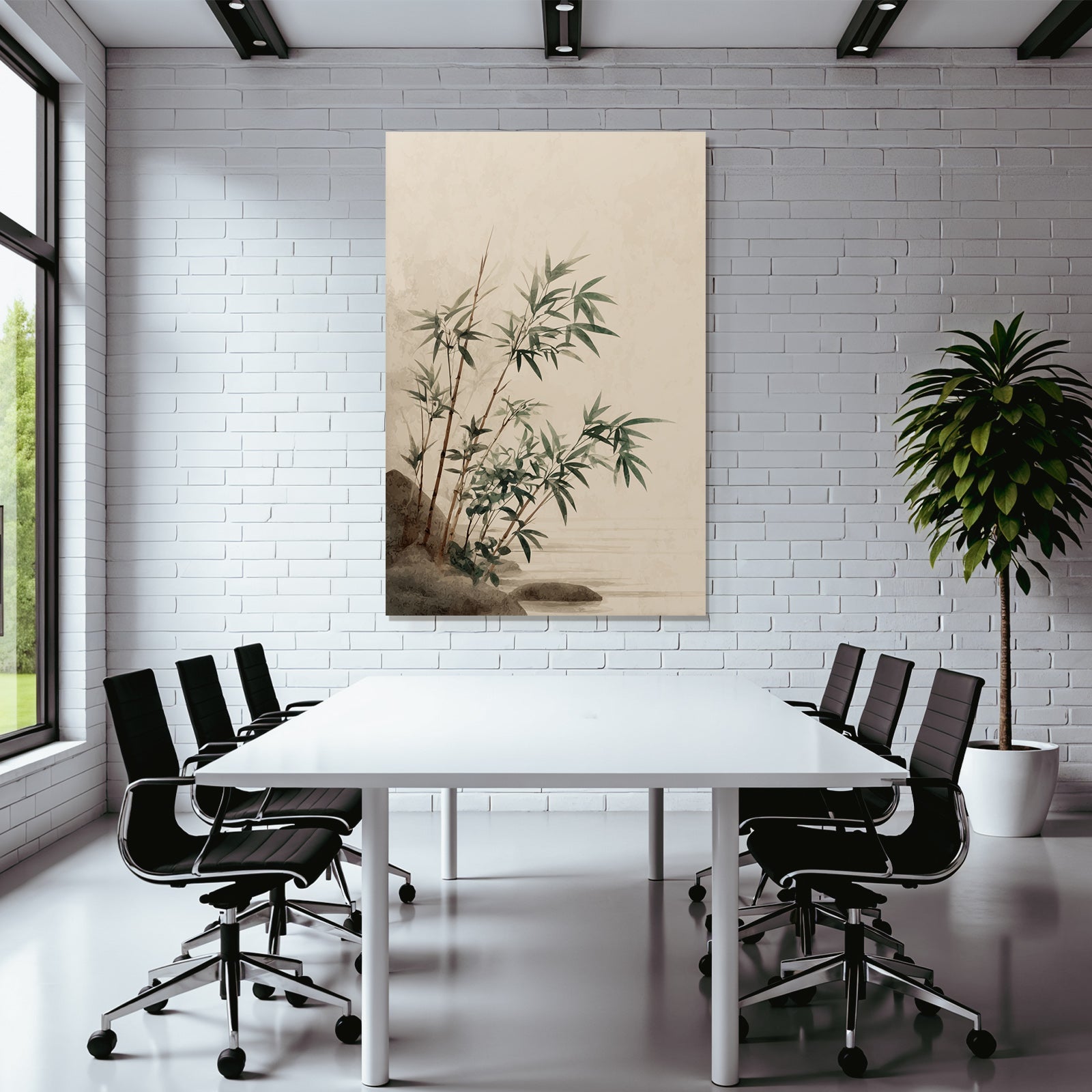 Bamboo Plants Near Water Stylized Illustration Soft Colors Serene Atmosphere