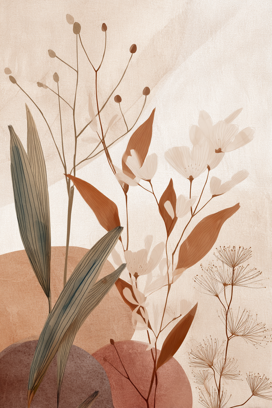 Botanical Illustration Muted Plants Flowers Abstract Texture Aspect Ratio | Japandi | Einrichtungsstile