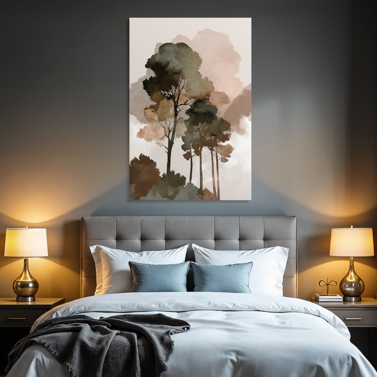 Stylized Trees Watercolor Background Earth Tones