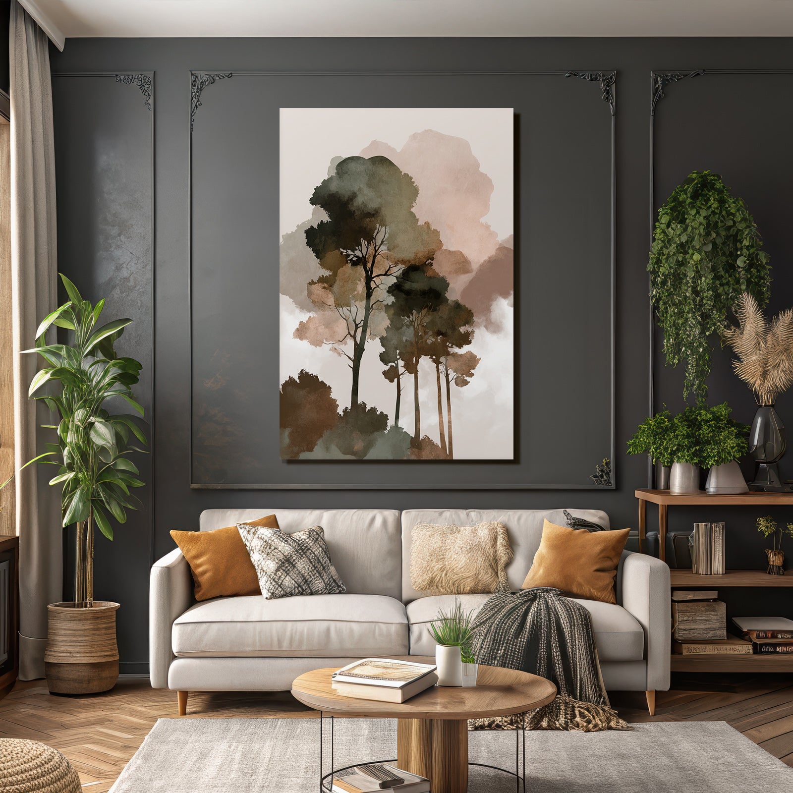 Stylized Trees Watercolor Background Earth Tones