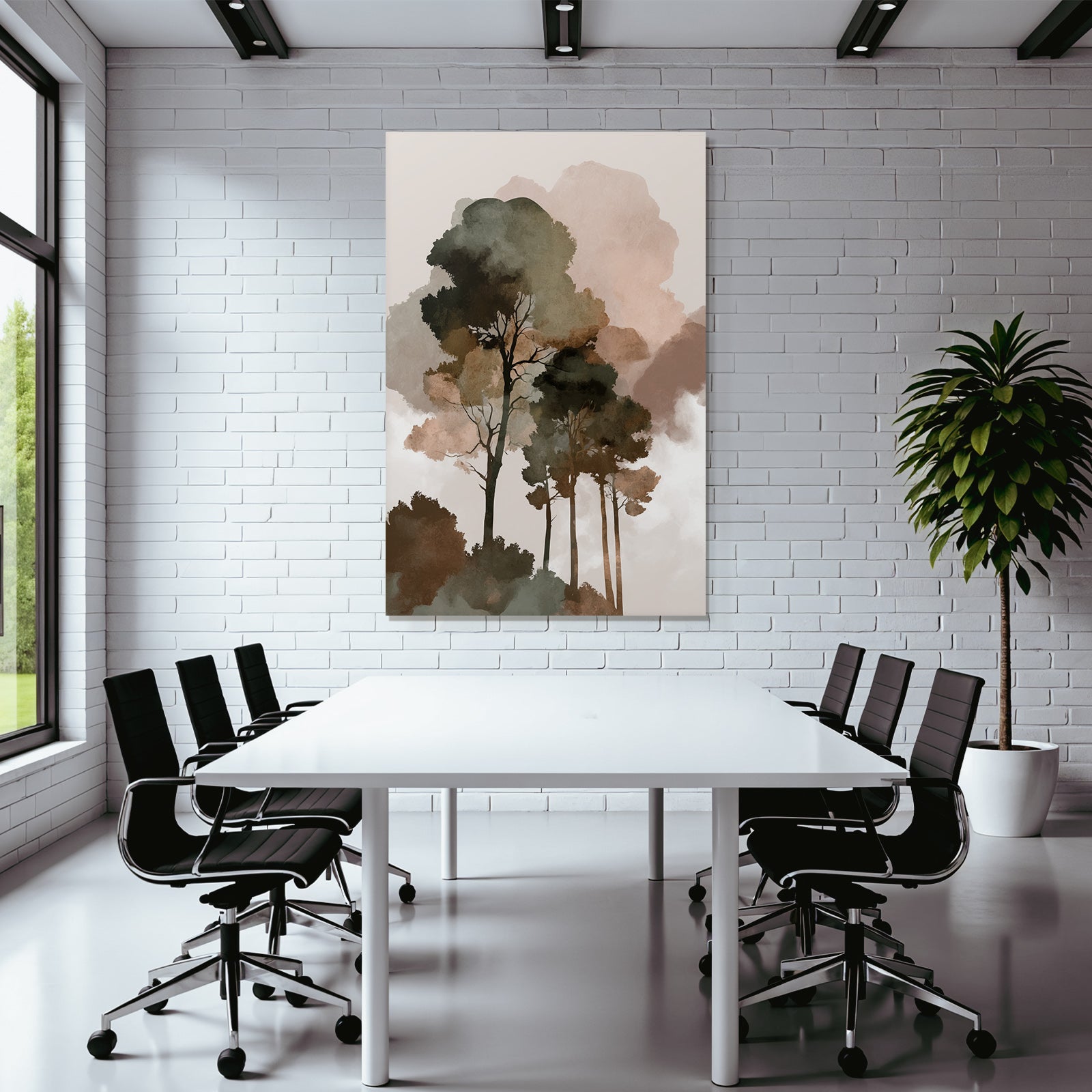 Stylized Trees Watercolor Background Earth Tones