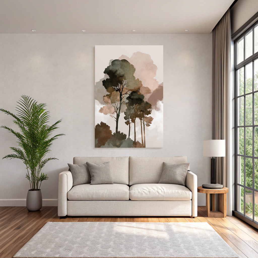 Stylized Trees Watercolor Background Earth Tones