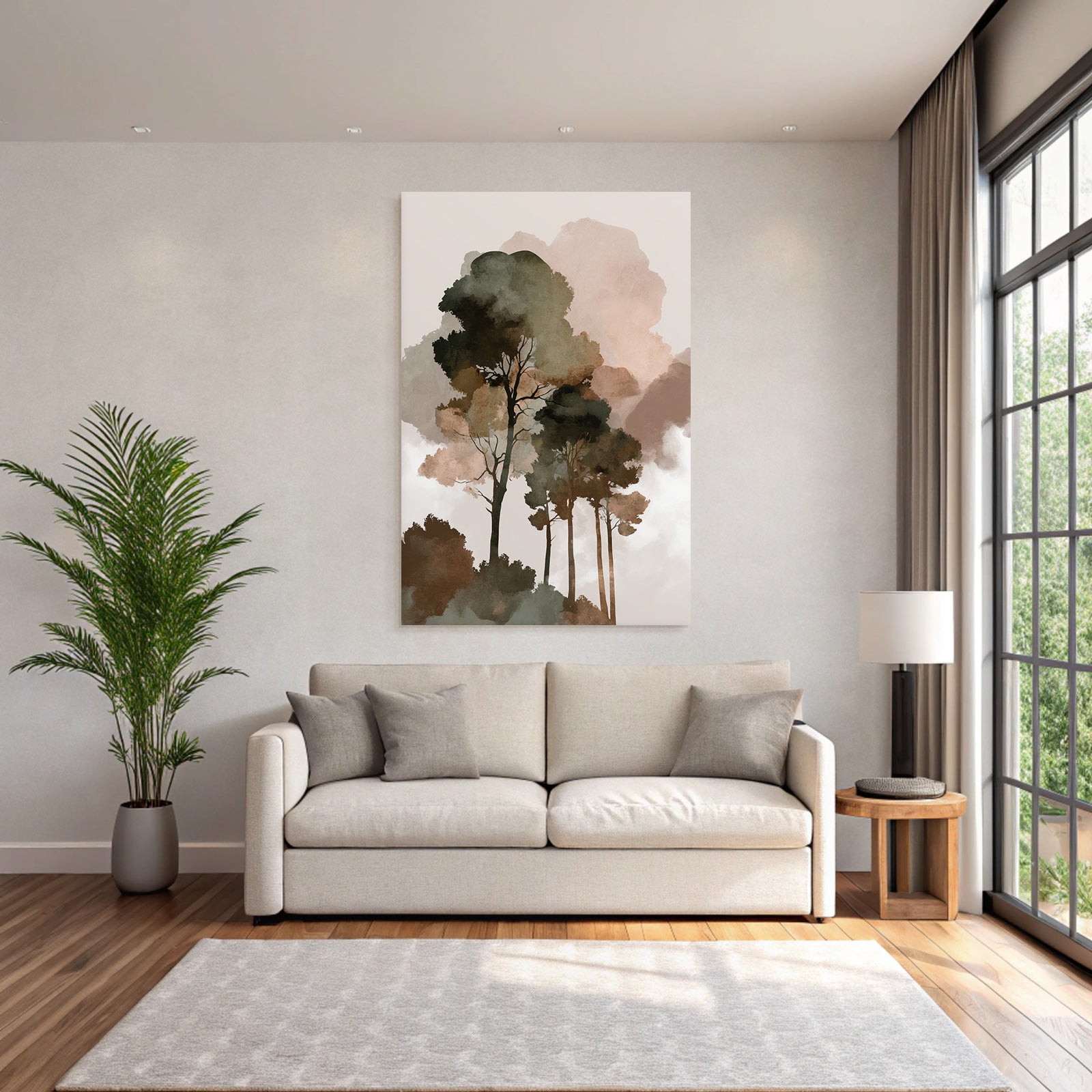 Stylized Trees Watercolor Background Earth Tones