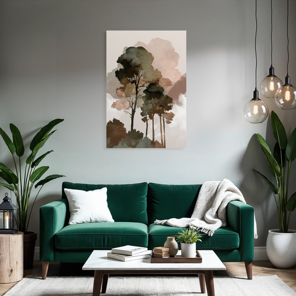 Stylized Trees Watercolor Background Earth Tones