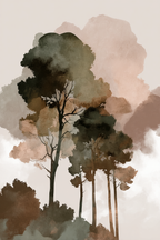 Stylized Trees Watercolor Background Earth Tones | Japandi | Einrichtungsstile