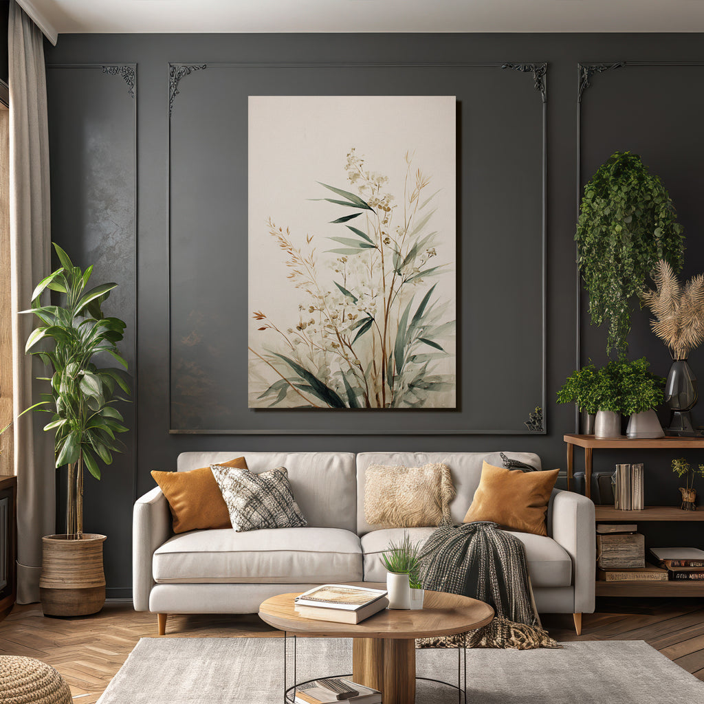 Watercolor Plants Green Beigeb Ackground