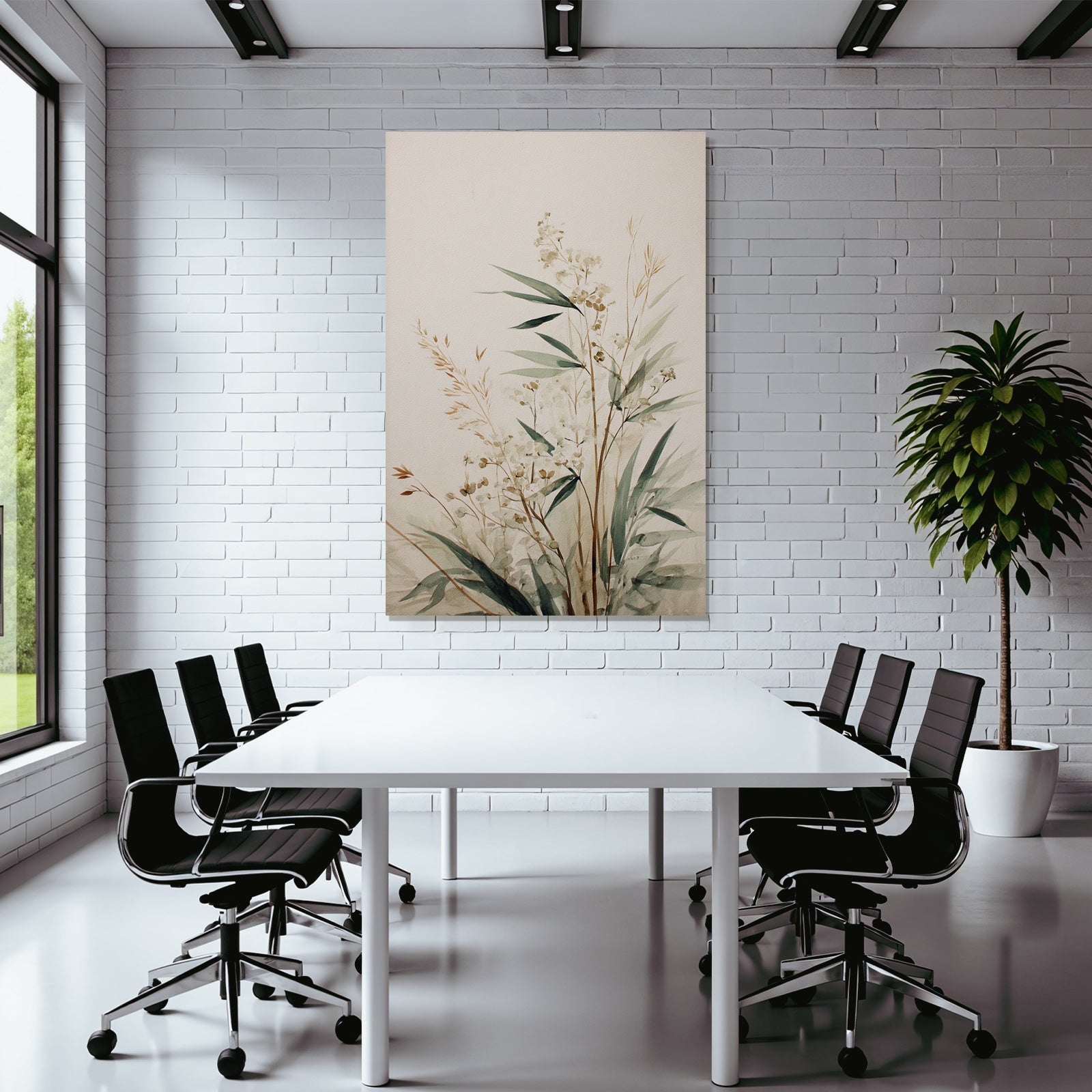 Watercolor Plants Green Beigeb Ackground