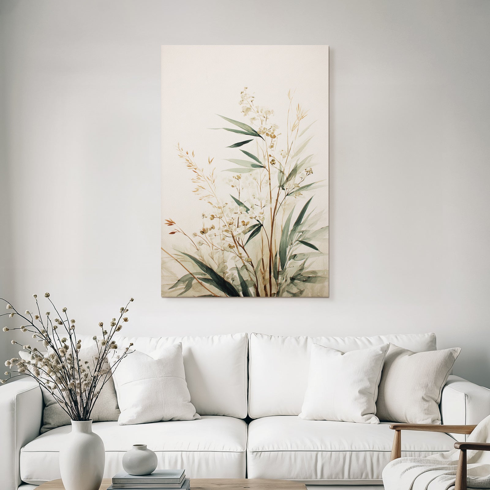 Watercolor Plants Green Beigeb Ackground