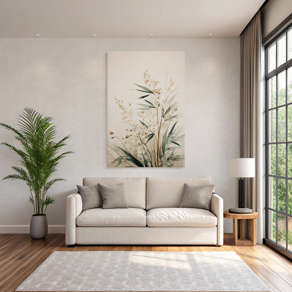 Watercolor Plants Green Beigeb Ackground