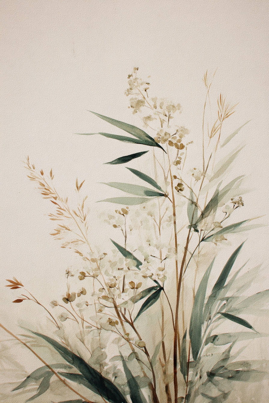 Watercolor Plants Green Beigeb Ackground | Japandi | Einrichtungsstile