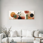Abstract Artwork Geometric Shapes Circles Rectangles Plant Vase Earthy Tones