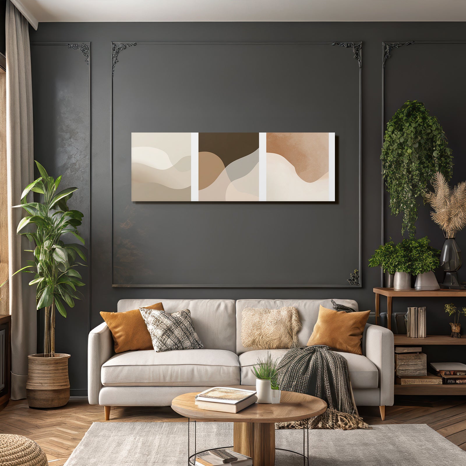 Abstract Designs Three Panels Neutral Earthy Tones