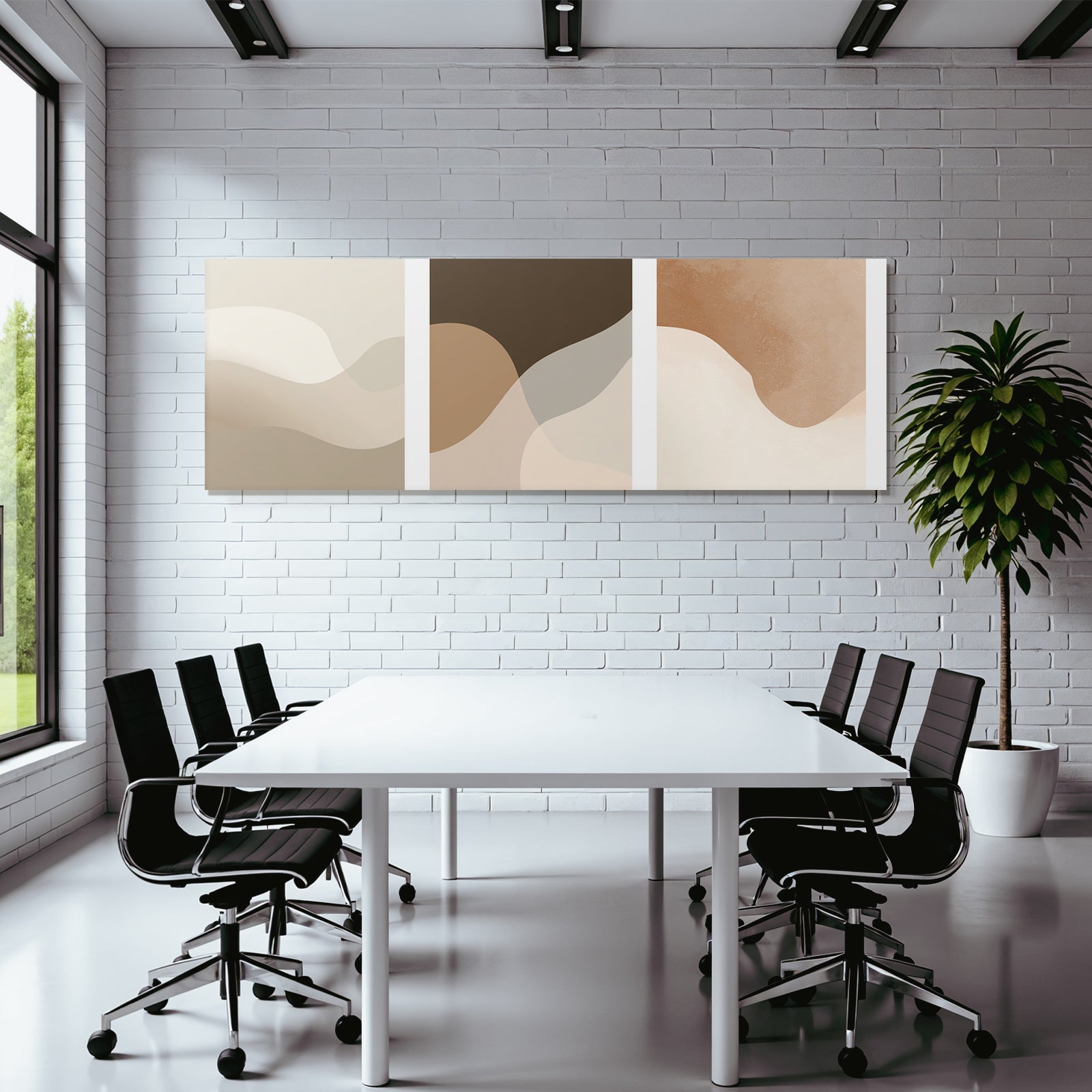 Abstract Designs Three Panels Neutral Earthy Tones