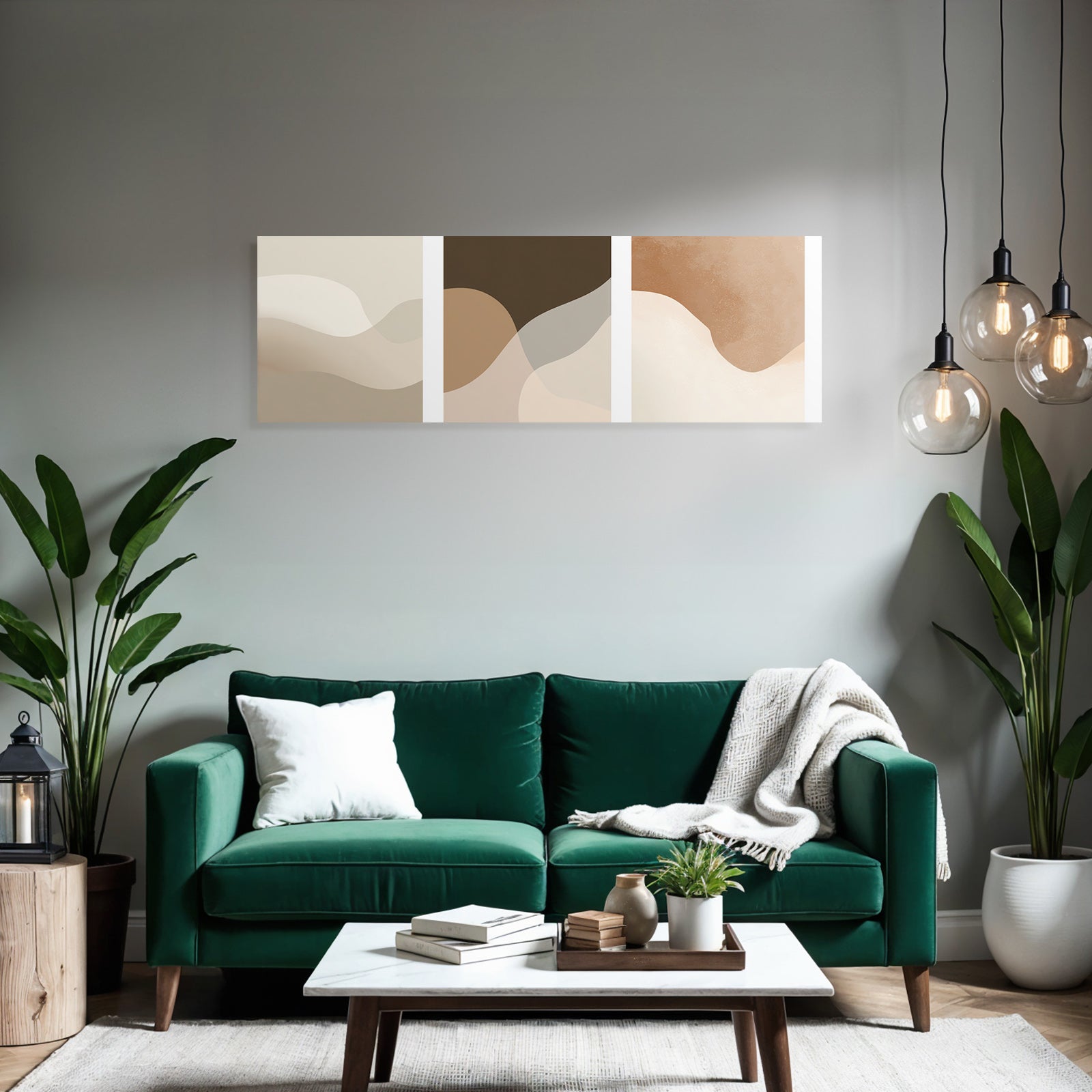 Abstract Designs Three Panels Neutral Earthy Tones