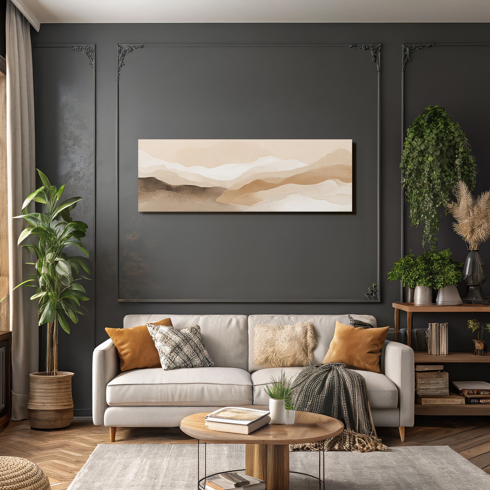 Abstract Illustration Layered Flowing Shapes Natural Landscapes Neutral Tones