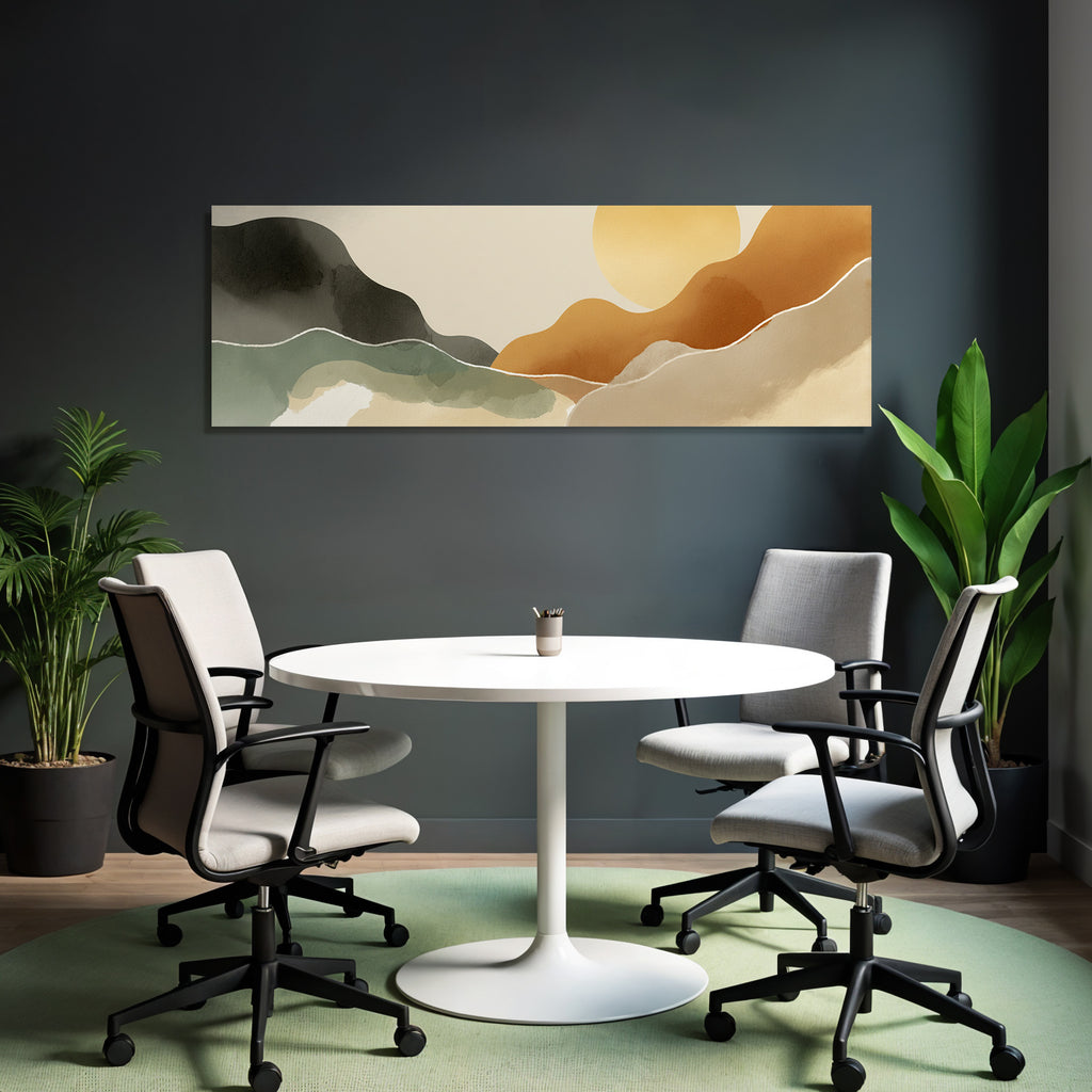 Abstract Illustration Stylized Hills Waves Soft Colors Sun Background