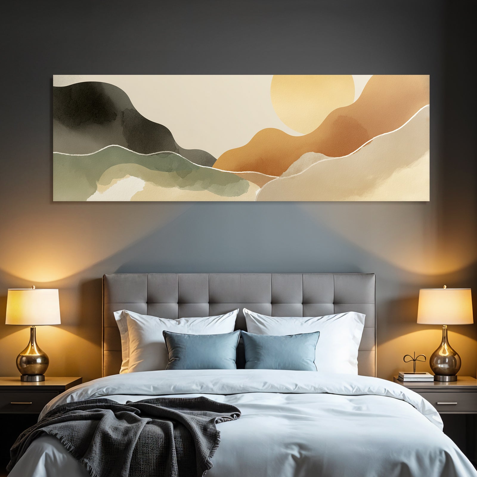 Abstract Illustration Stylized Hills Waves Soft Colors Sun Background