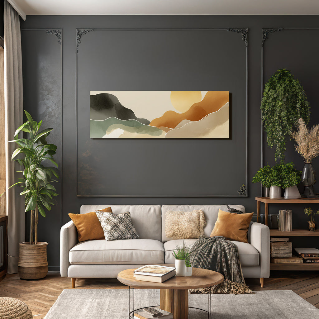 Abstract Illustration Stylized Hills Waves Soft Colors Sun Background