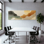 Abstract Illustration Stylized Hills Waves Soft Colors Sun Background