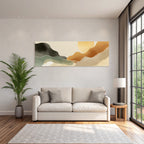 Abstract Illustration Stylized Hills Waves Soft Colors Sun Background