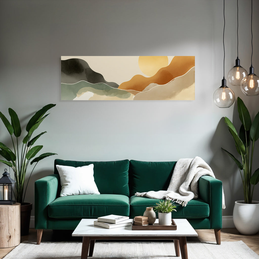 Abstract Illustration Stylized Hills Waves Soft Colors Sun Background