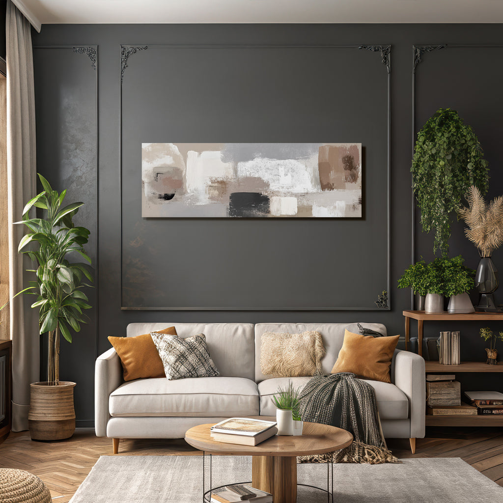 Abstract Painting Neutral Colors Beige Gray Black Brushstroke Textures