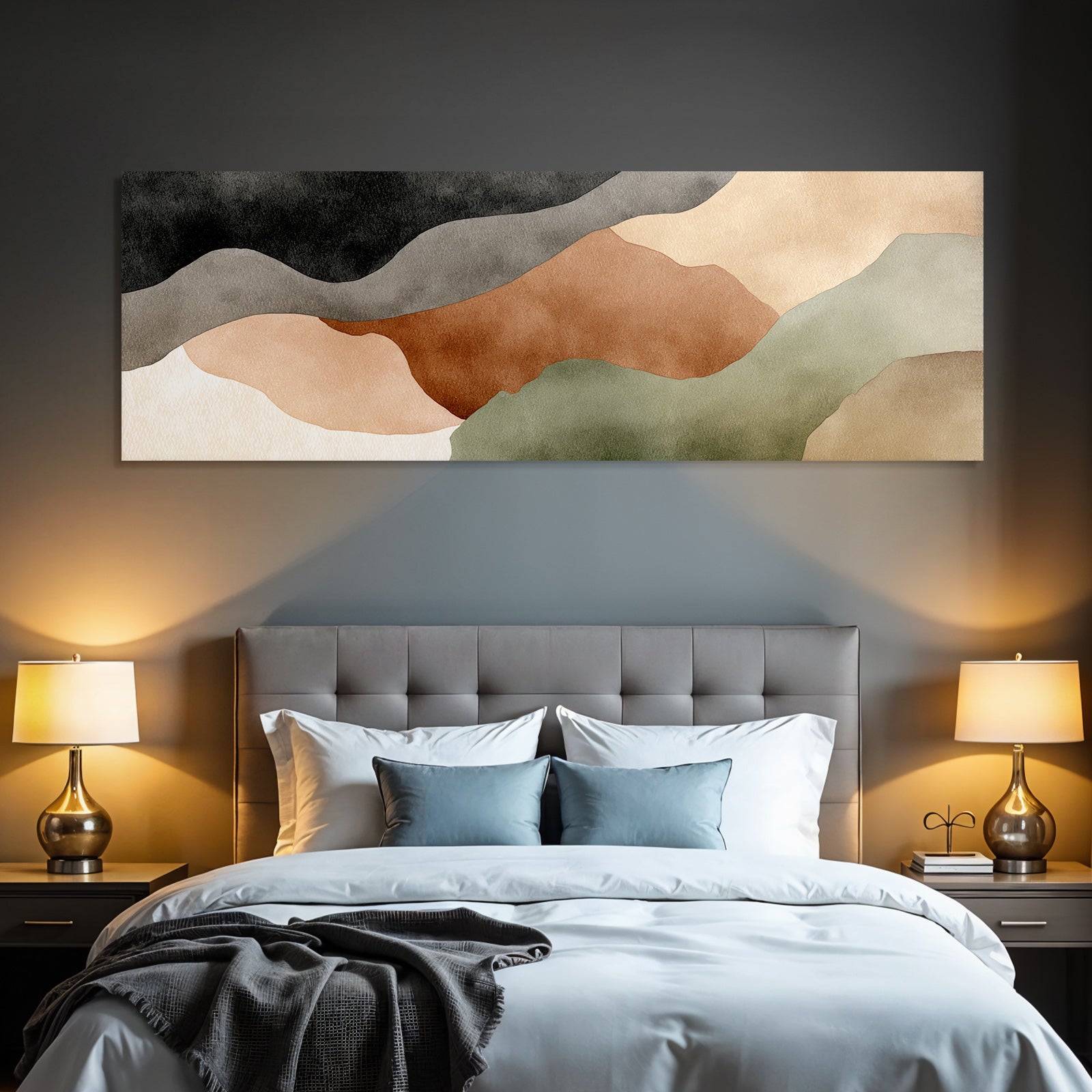 Abstract Watercolor Shapes Earthy Tones Smooth Flowing Lines Soothing Design